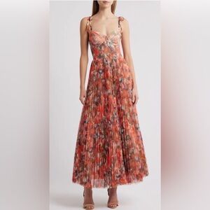 Hutch Brianna Smocked Tulle Gown in Orange Painted Lush Tropical Size XS NWT